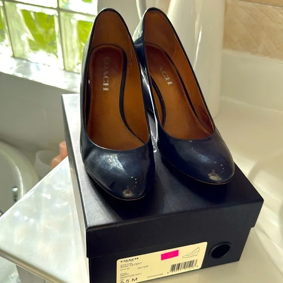 Coach Patent Leather Wedges (Navy) - Picture 1 of 3